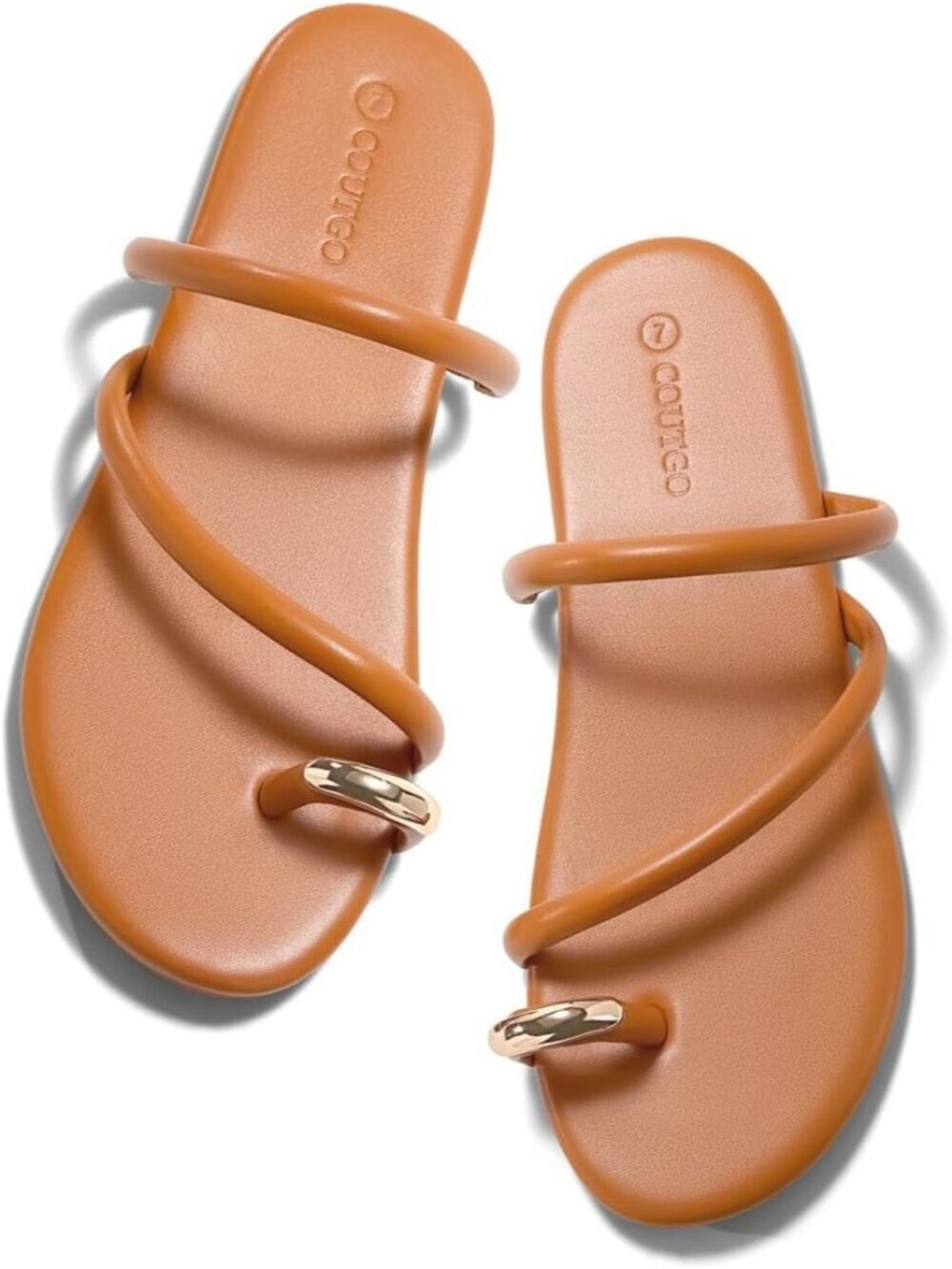 Women's Brown Faux Leather Open Toe Flip Flops Strappy Summer Sandals